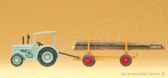 Preiser 79504 Trattore agricolo con rimorchio carico di tronchi, Scala N