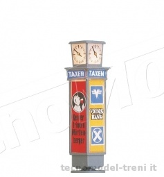 Brawa 5761 Colonnina di città con orologio e pannelli per pubblicità, illuminata