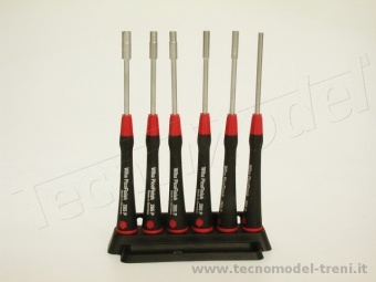 Tecnomodel F26340 Set 6 chiavi a bussola esagonale con manico e supporto.