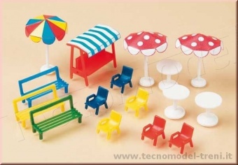 Auhagen 42569 Accessori giardino e bar: tavoli, sedie, ombrelloni, etc.