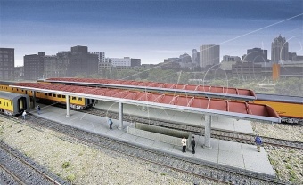 Walthers 533391 Marciapiede di stazione con pensilina illuminata a Led, 4 sezioni