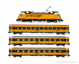 Arnold HN2499 Regiojet, convoglio di 4 elementi, incl. 1 x locomotiva elettrica Gruppo 386 e 3 x carrozze, ep. VI - Scala N