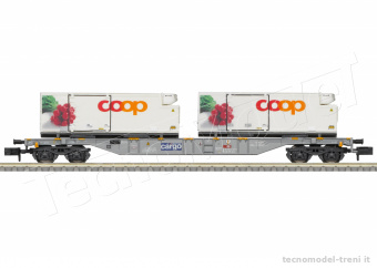 Trix 15493 FFS carro intermodale caricato con due contenitori rigo COOP, ep.VI - Minitrix Scala N
